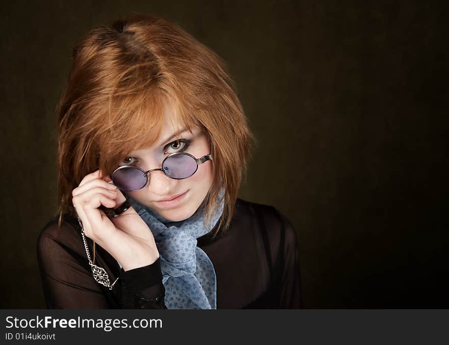 Pretty Girl with Blue Glasses