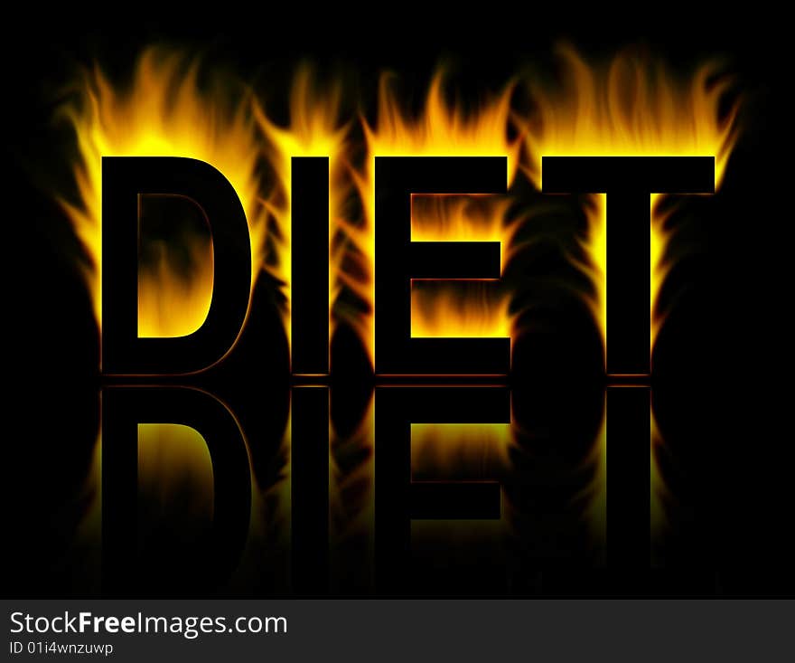 Diet word in fire with reflection