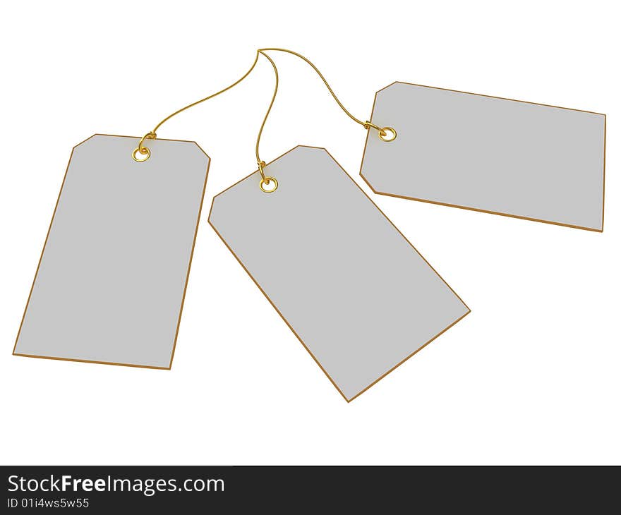 Blank labels with a rope isolated on white background. Gift tag, Price tag, sale tag or etc.