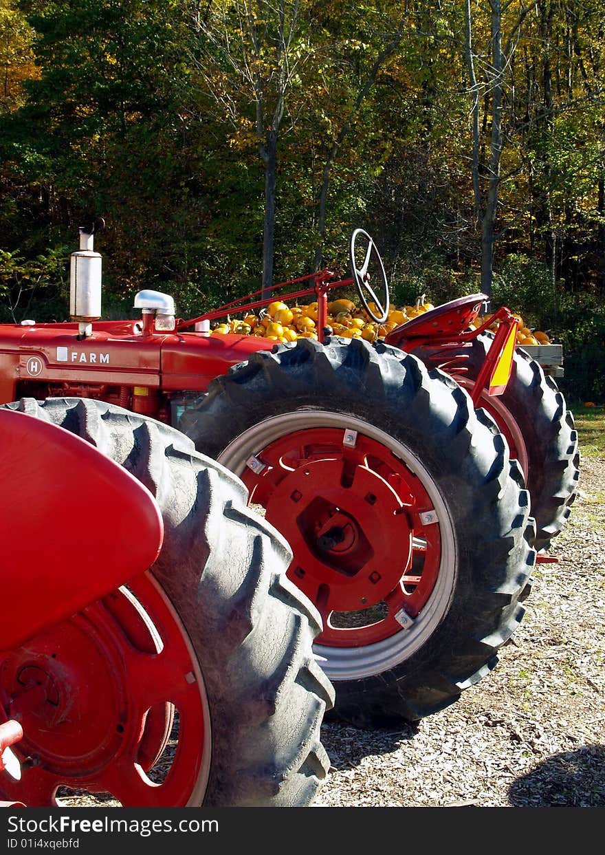 Red Farm Tractors in a Row. Red Farm Tractors in a Row.