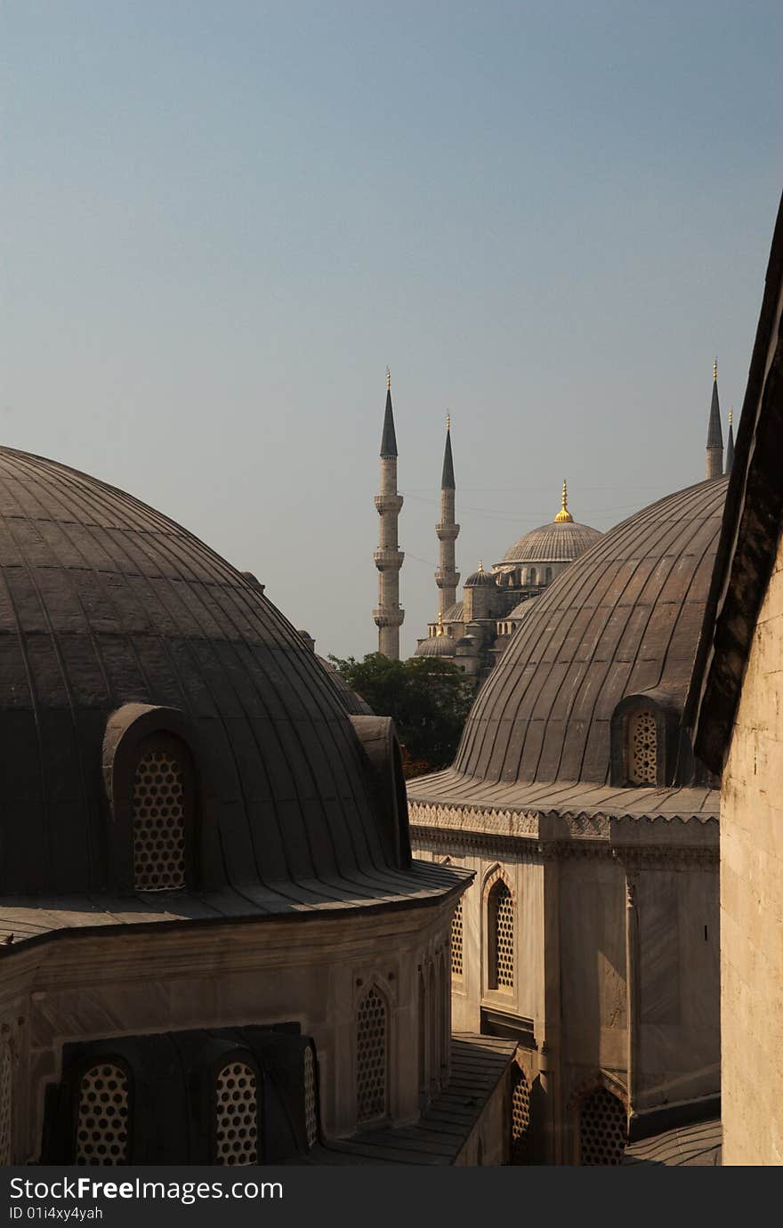 A view of the Blue Mosque from the windows of the Hagia Sophia, Istanbul, Turkey