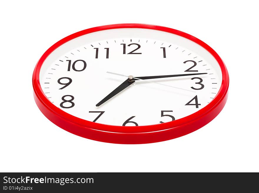 Clock per the red case on a white background