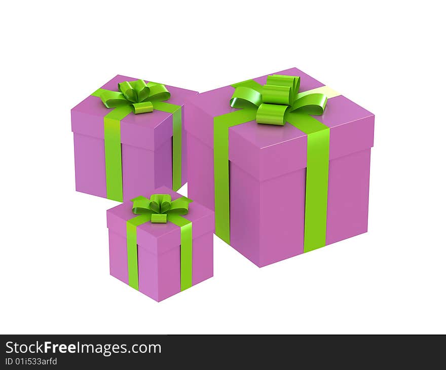 Gift boxes with bow isolated on white background