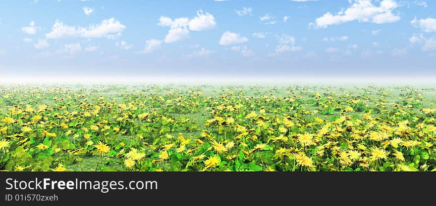 Beautiful field of flowers. 3d image. Beautiful field of flowers. 3d image