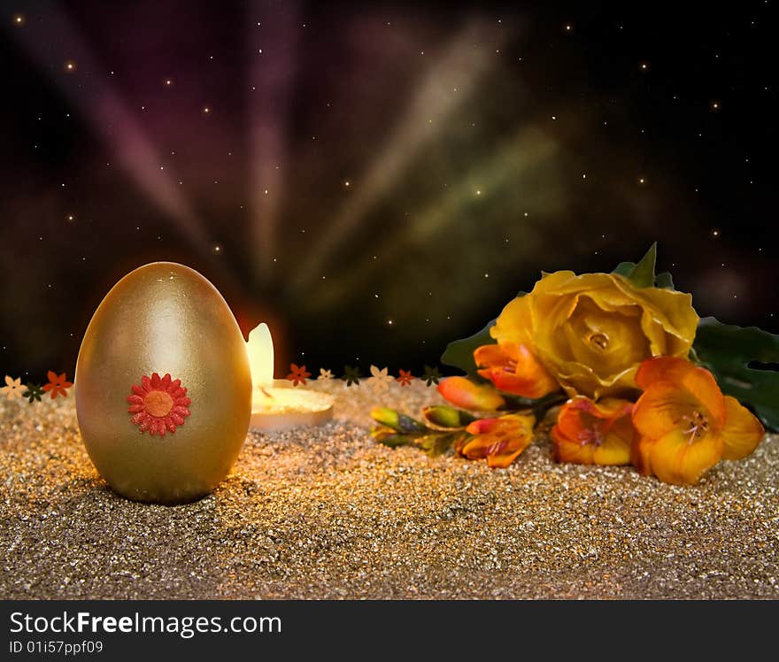 Easter resurrection candle with golden egg