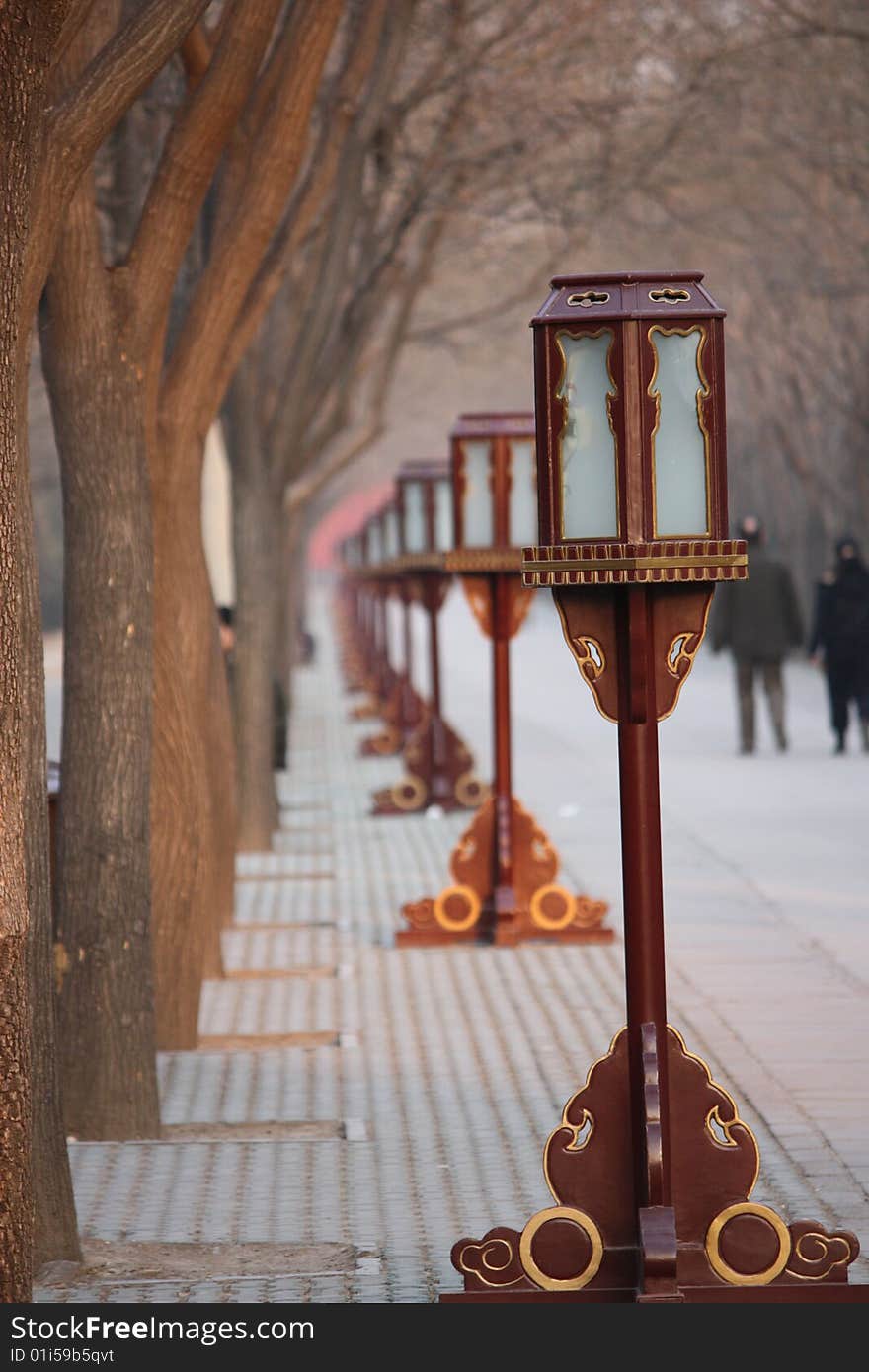 Ancient lamp at Temple of Heaven, Beijing, China.