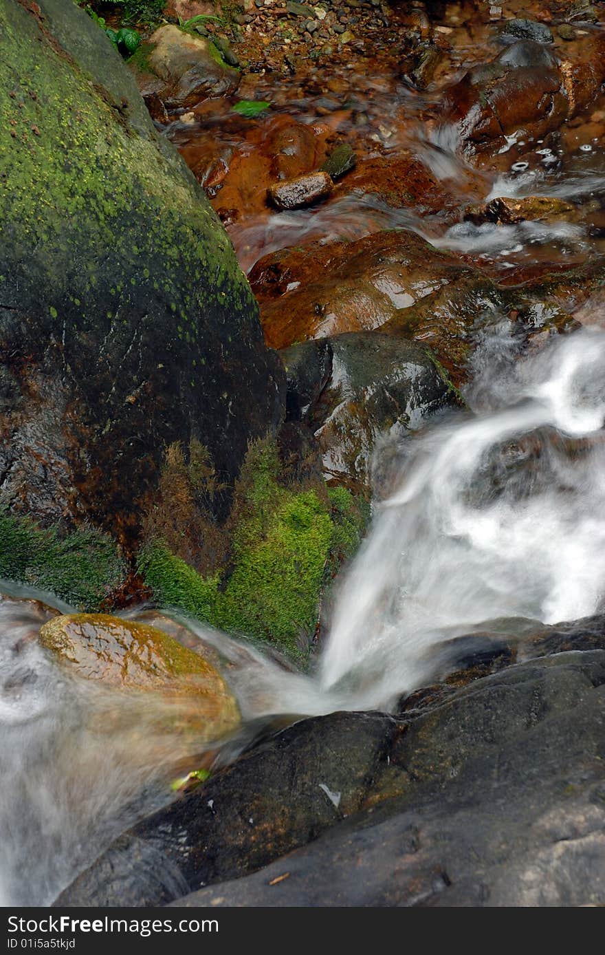 Bouncing Stream fall through rocky shoal. Bouncing Stream fall through rocky shoal