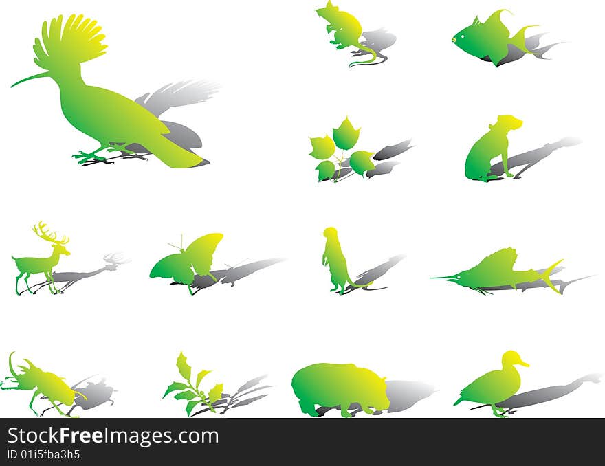 Set icons - 98A. Nature. Animals, birds, insects, leaves and other for your design or business project