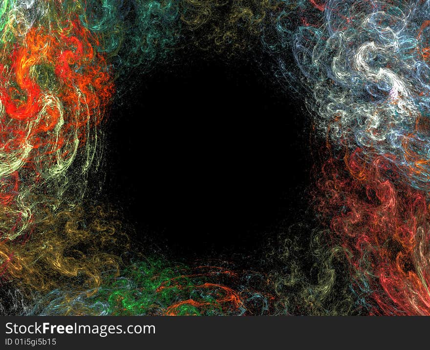 Computer generated image of a black hole surrounded by multicolored flames. Computer generated image of a black hole surrounded by multicolored flames.