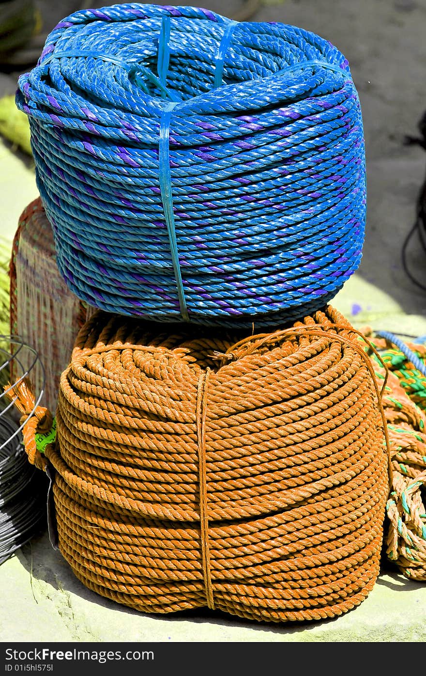 Closeup of coloured rope bundles