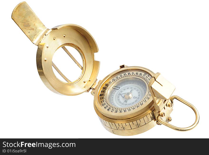 Old-fashioned compass on white background