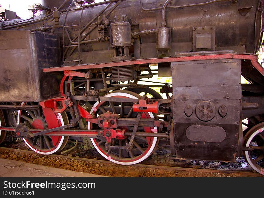 A close up of an antique engine