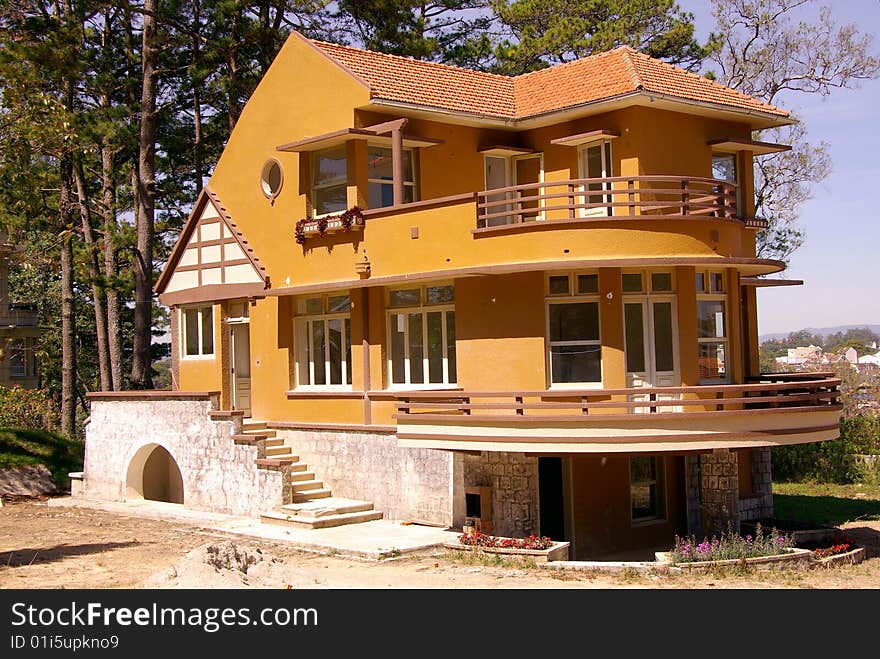 A house in french colonial style in Dalat in Vietnam. A house in french colonial style in Dalat in Vietnam