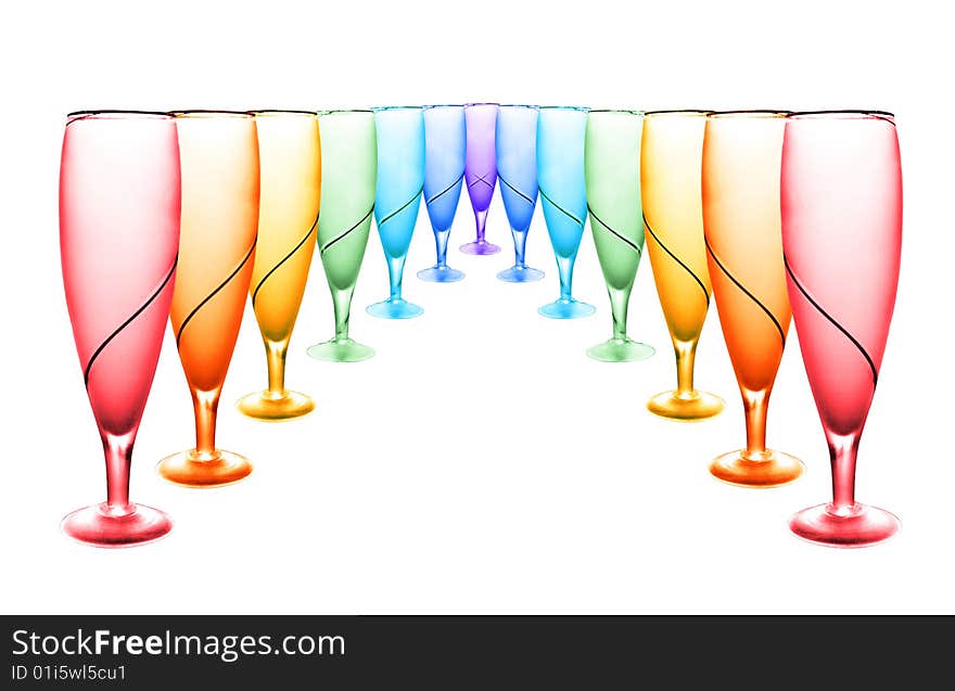 Varicoloured festive glasses. Glasses of color of rainbow.