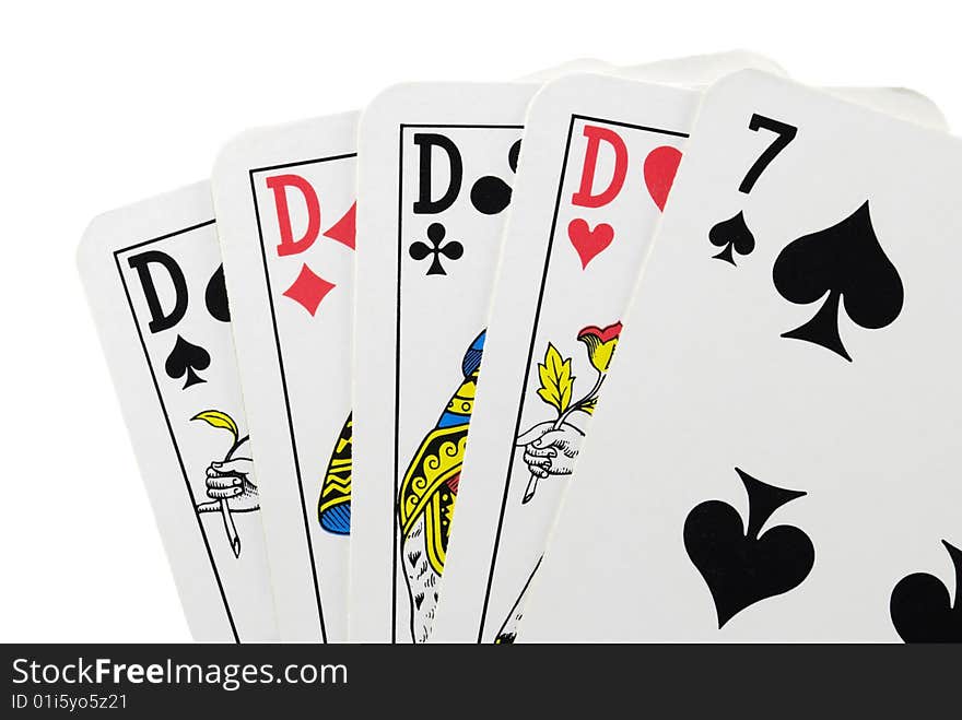 'Four of a kind' poker hand isolated over white