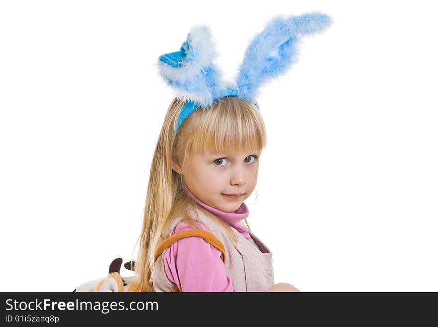 Girl with bunny ears on white background