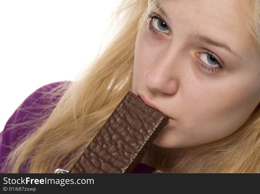 Girl with the chocolate wafer. Girl with the chocolate wafer