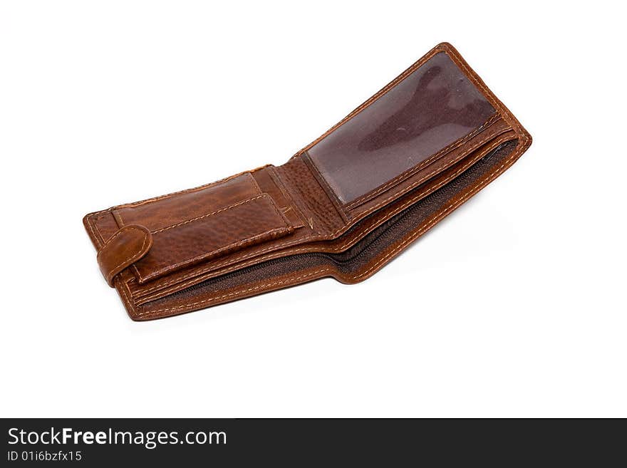 Brown leather purse on a white background. Brown leather purse on a white background