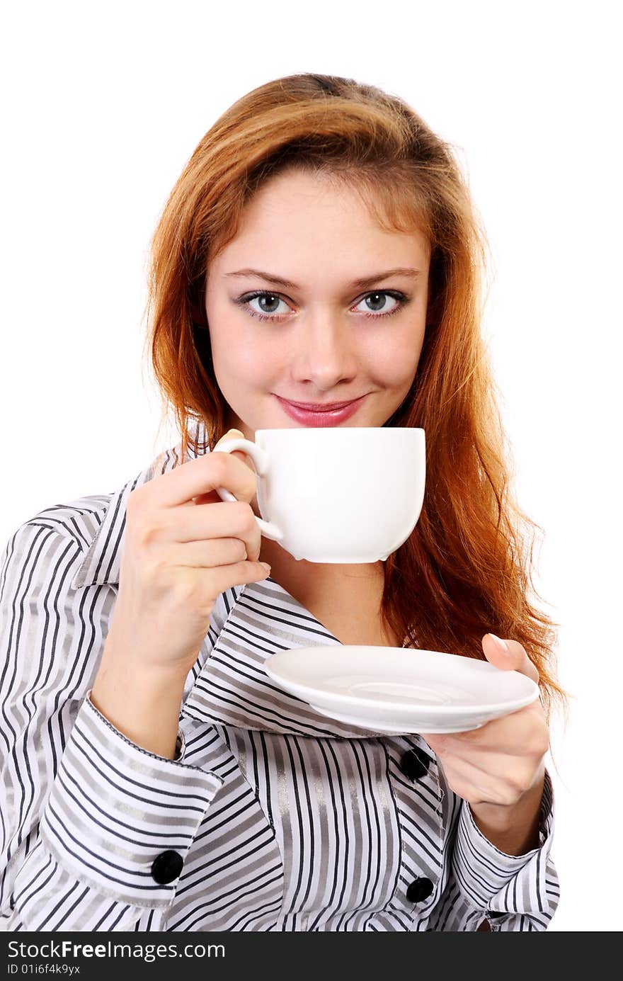 Young business woman drinking coffee. Young business woman drinking coffee