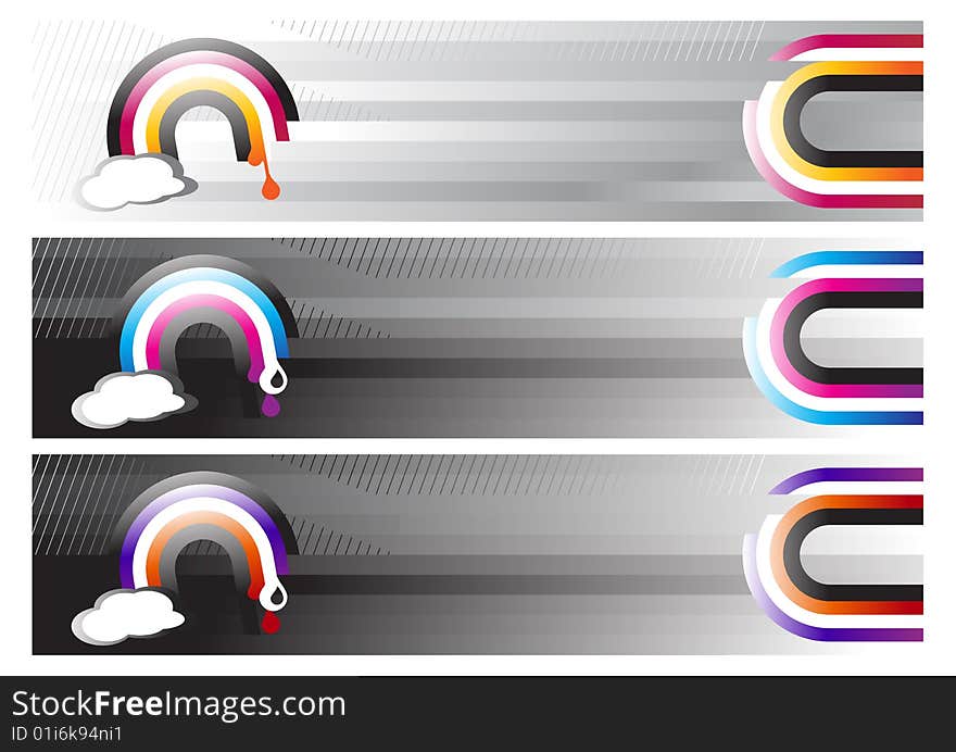 Vector illustration of three Rainbow Web Banners