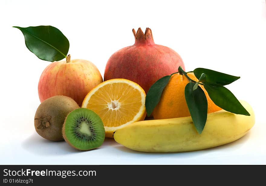 Close up of fruits isolated on white background