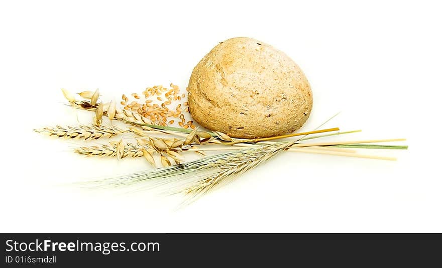 Bread and cereals isolated on white background