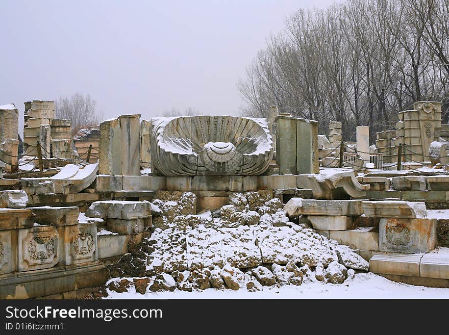 The Ruins of the European palaces in The Old Summe after snow, known in China as the Gardens of Perfect Brightness.