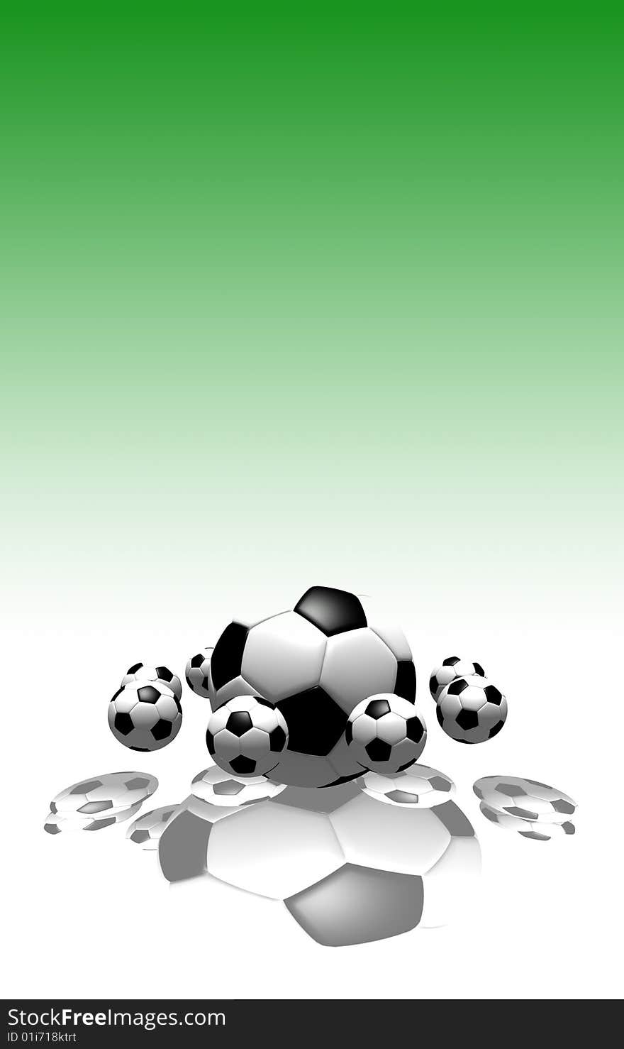 Soccer balls in the air with green background