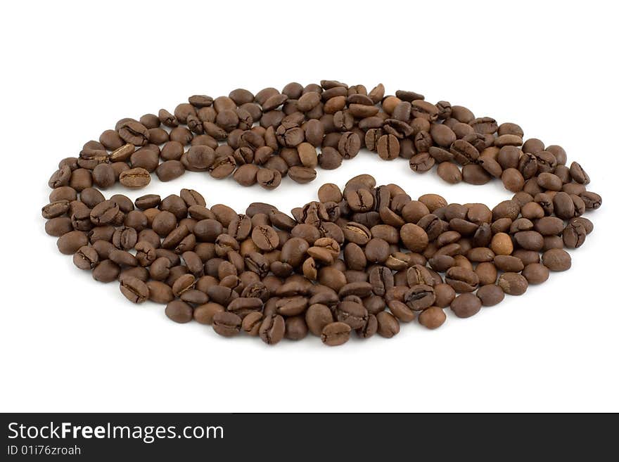 A coffee bean laid out with coffee beans