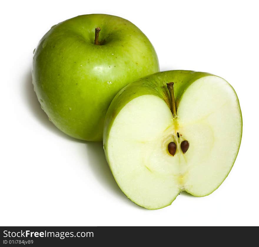 Two green apples isolated on white background