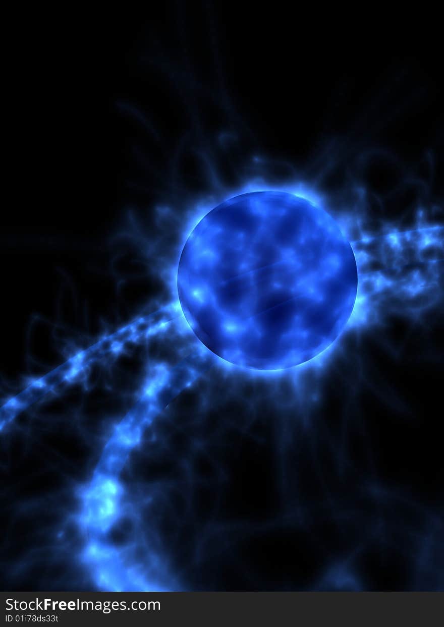 Blue lighting planet in black background