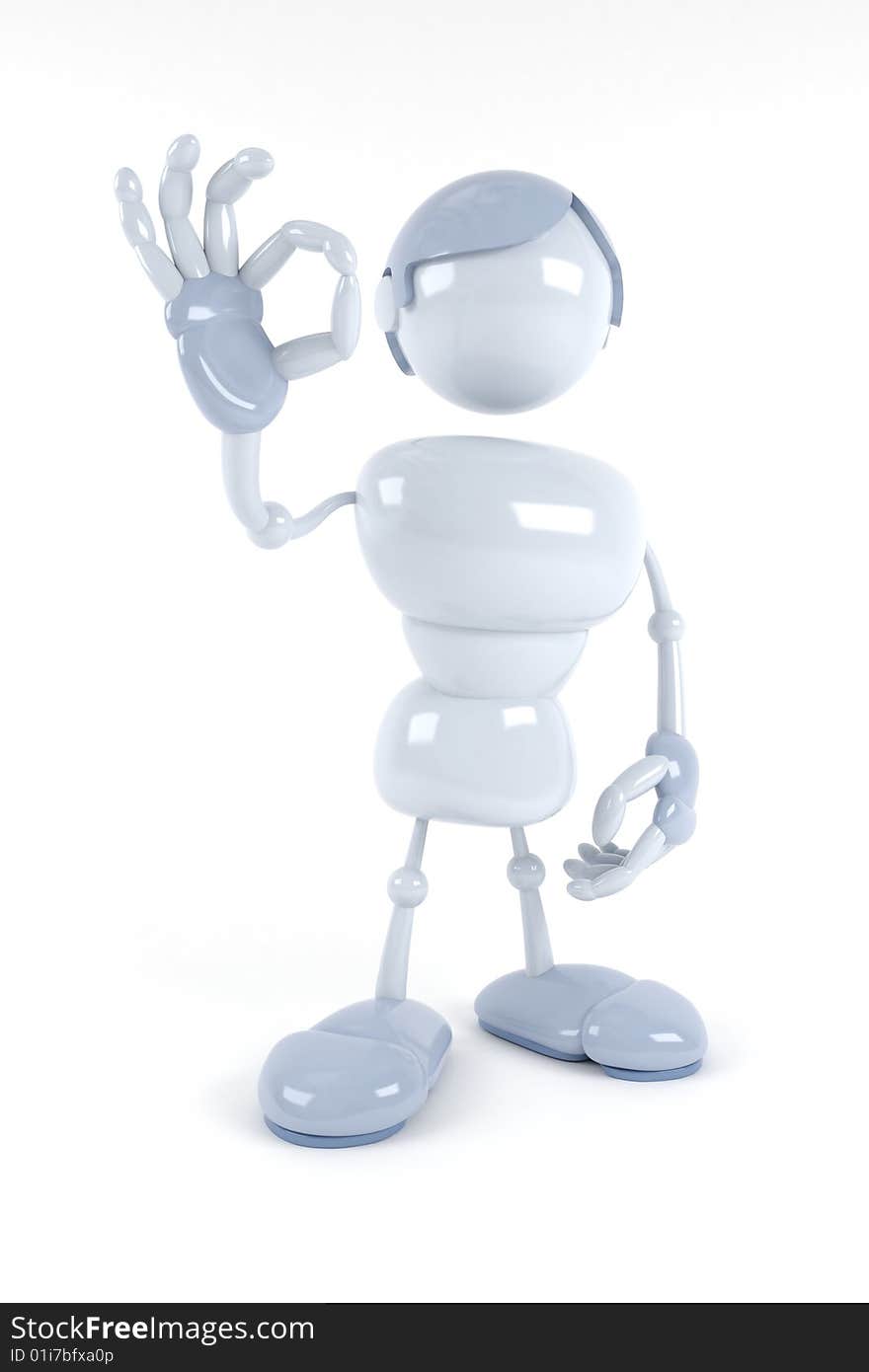 Abstract blue robot ok in white background