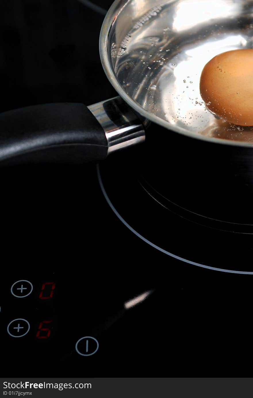 Eggs cooked in a pot on an electric stove. Eggs cooked in a pot on an electric stove