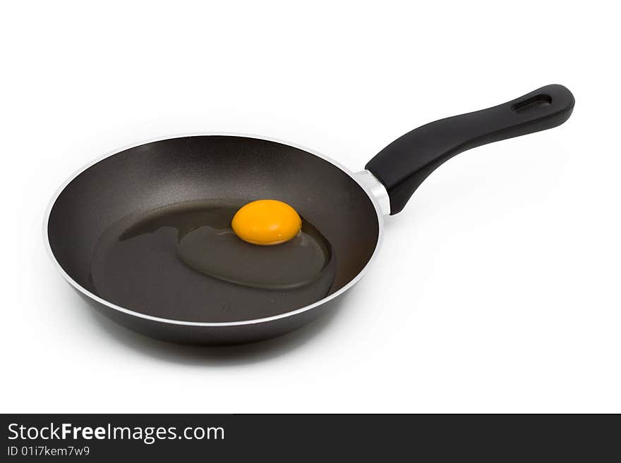 A raw egg in a pan