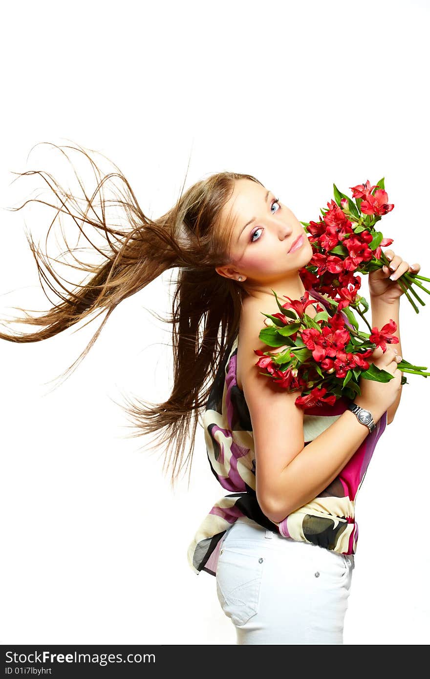 Beautiful woman with flowers