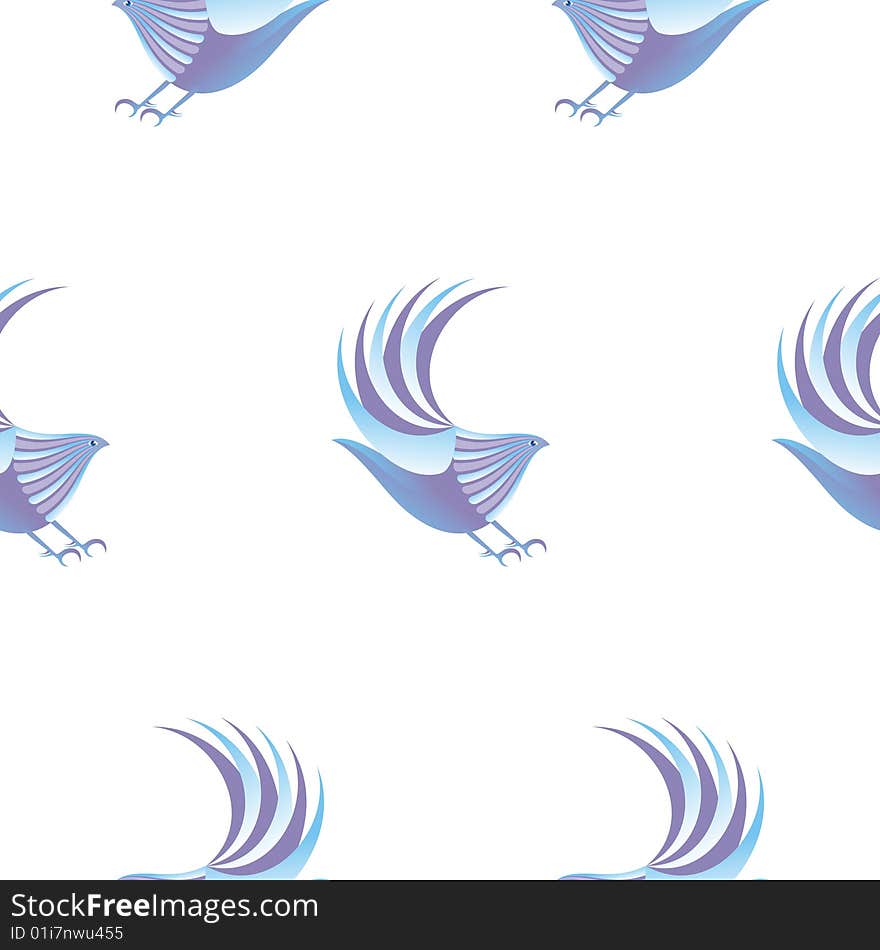 Seamless background with blue and violet stylized birds on a white background. Seamless background with blue and violet stylized birds on a white background.