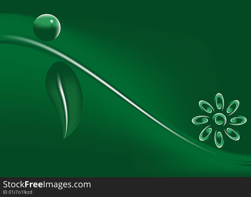 Abstract flower with sheet and ball on green background