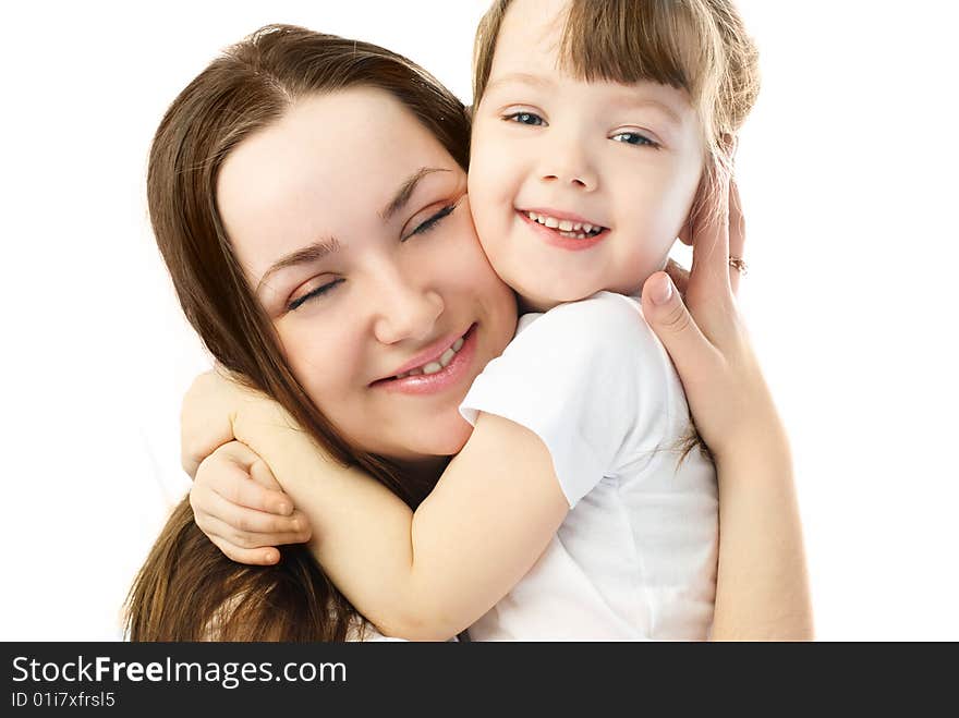 Happy family, young mother and her little daughter embracing and laughing. Happy family, young mother and her little daughter embracing and laughing