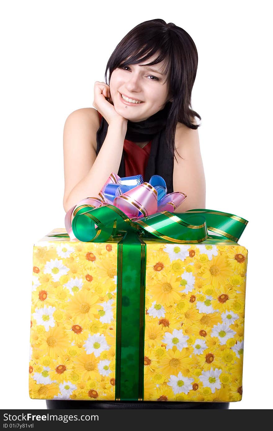 The young girl with a gift box