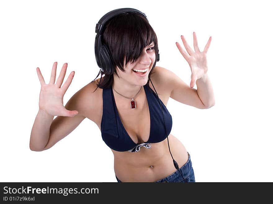 The young beautiful girl during active leisure on a white background