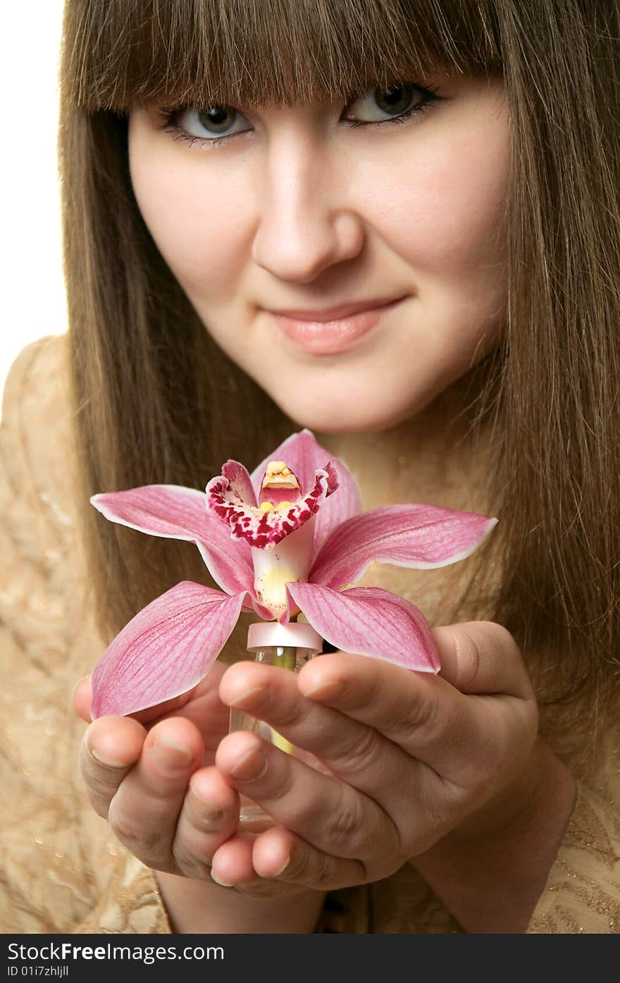 Portrait of woman with orchid. Portrait of woman with orchid