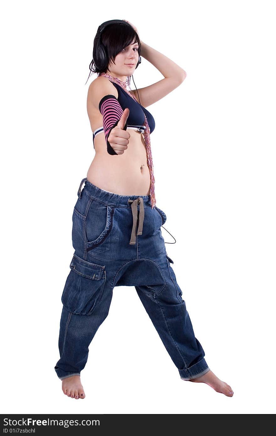 The young beautiful girl during active leisure on a white background