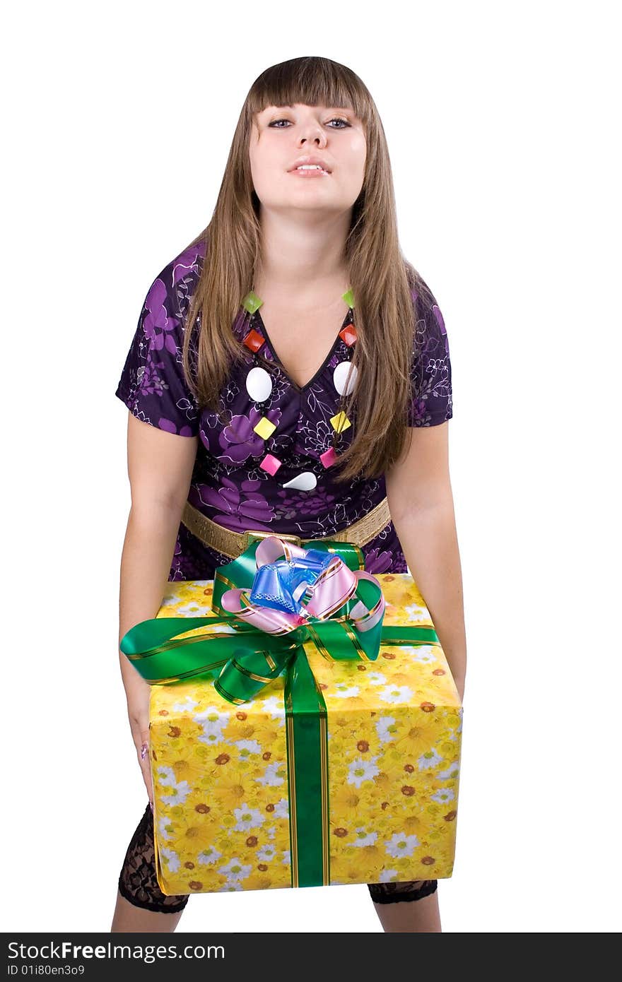 The young girl with a gift box