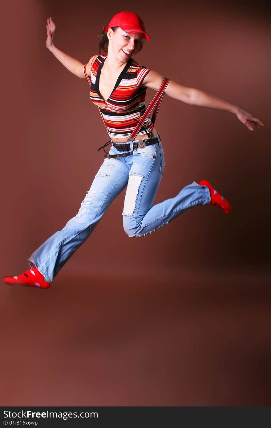 The young beautiful girl during active leisure on a white background