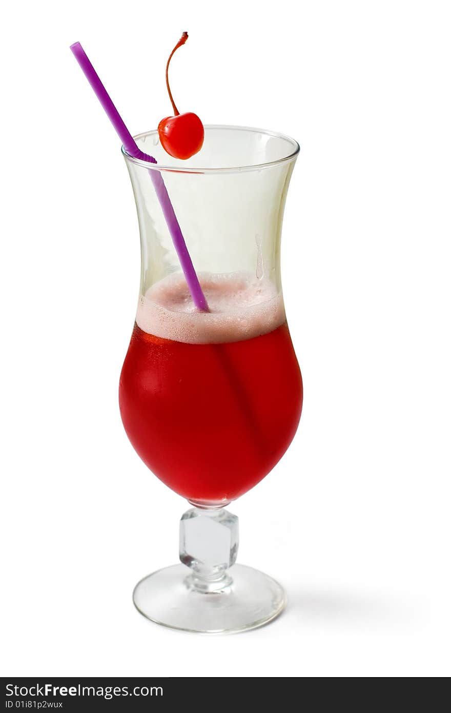 Cherry Cocktail Decorated With Cherry And Tubule