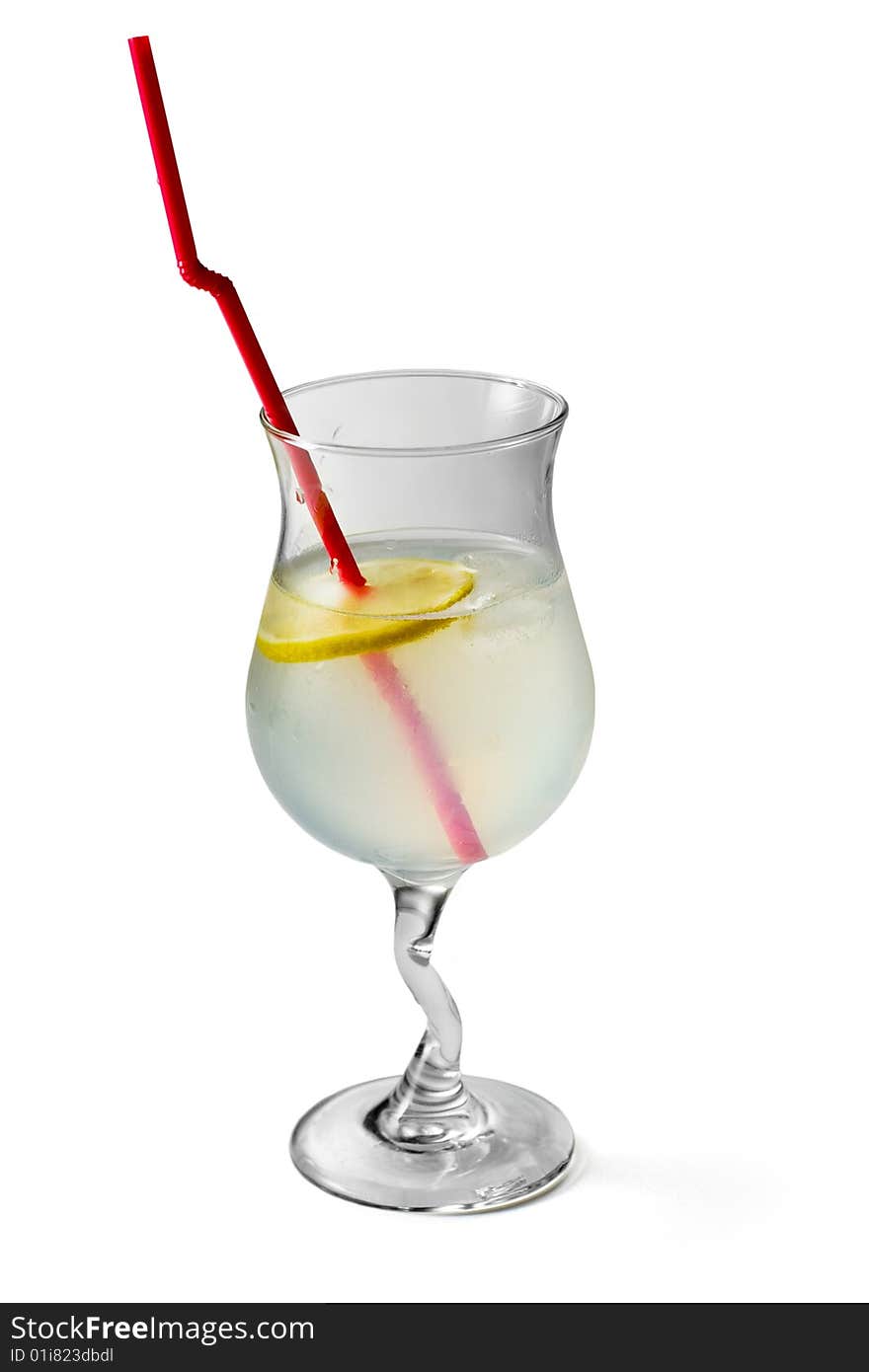 Cocktail decorated with lemon and tubule