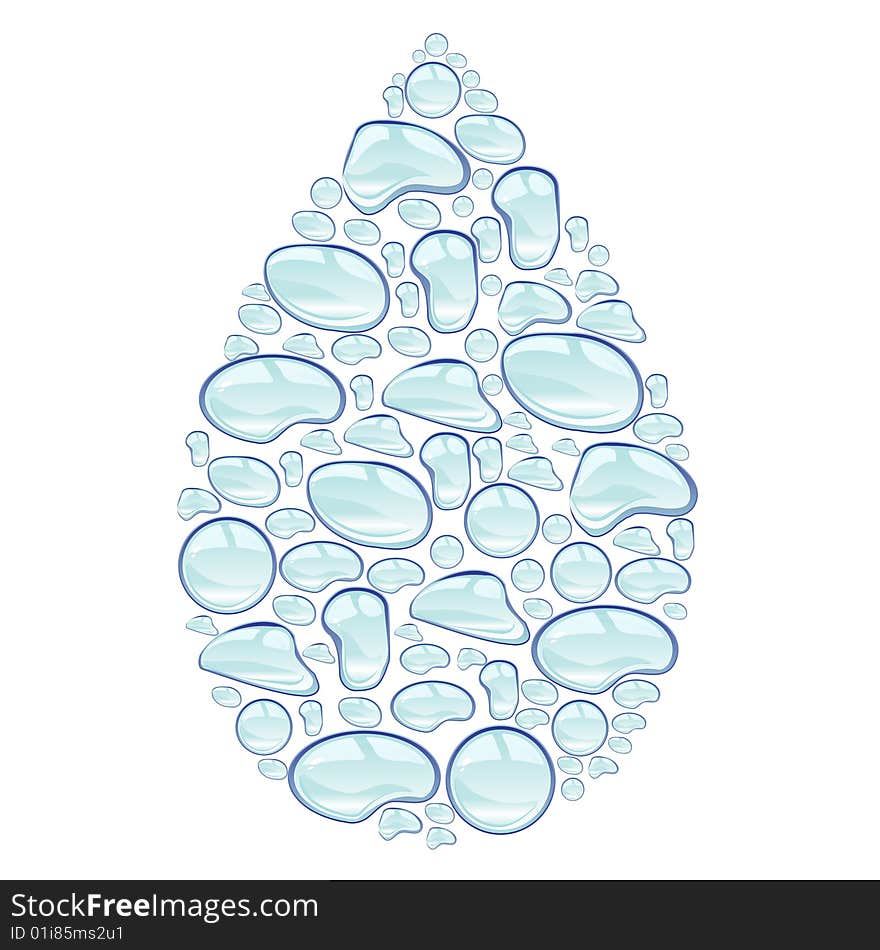 Large waterdrop background made up of many little waterdrops isolated on white. Large waterdrop background made up of many little waterdrops isolated on white