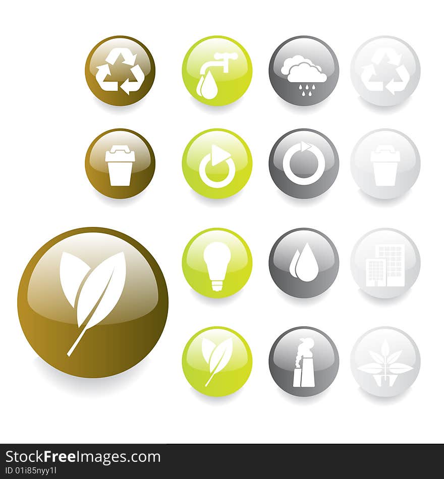 Set of green gray and white environmental icons isolated on a white background. Set of green gray and white environmental icons isolated on a white background