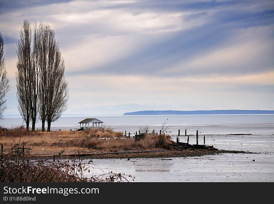 Scenic view of drayton harbour wildlife santuary with Point Roberts in the background. Scenic view of drayton harbour wildlife santuary with Point Roberts in the background