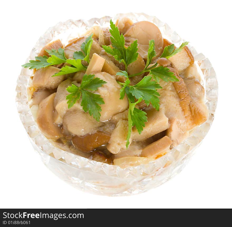 Pickled mushrooms in bowl